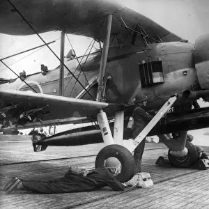 A Fairey Swordfish is prepared for take-off