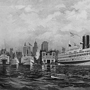 Fall River Line steamer setting off from New York, USA