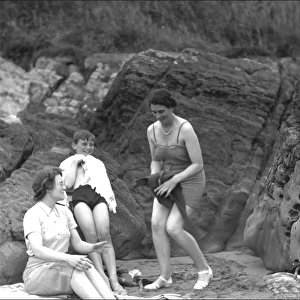 Family group of bathers in Devon