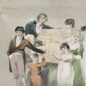 Family group - Smith, his wife and six children pointing at