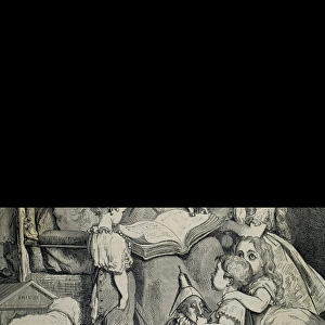 Family reading tales of Charles Perrault. Engraving