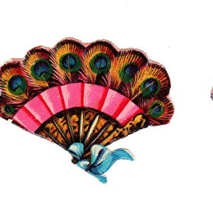 Fans made of feathers on two Victorian scraps