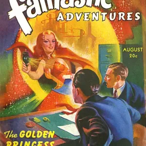 Couverture du magazine de science-fiction Fantastic Adventures - La princesse d'or. Couverture du magazine de science-fiction Fantastic Adventures - La princesse d'or.