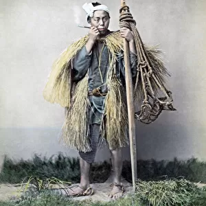 Farm labourer smoking, Japan, circa 1880s. Date: circa 1880s