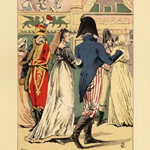 Fashionable guests at a masquerade ball, 1800