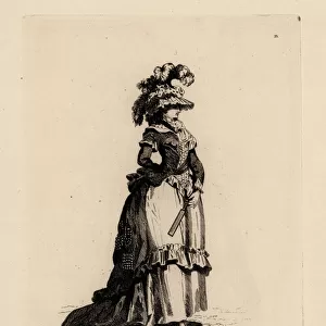 Fashionable woman with fan, era of Marie Antoinette
