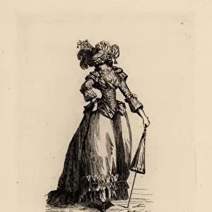Fashionable woman with parasol, era of Marie Antoinette