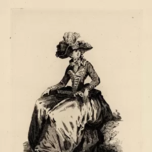 Fashionable woman with tricorn hat, era of Marie Antoinette