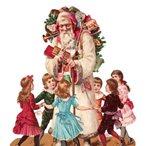 Father Christmas with children on a Victorian scrap