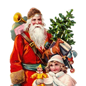 Father Christmas and girl on a Victorian scrap