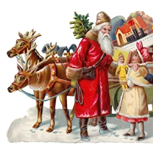 Father Christmas with sleigh on a Victorian scrap