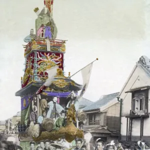 Festival car and procession, Japan, circa 1890. Date: circa 1890 Festival car and procession, Japan, circa 1890. Date: circa 1890
