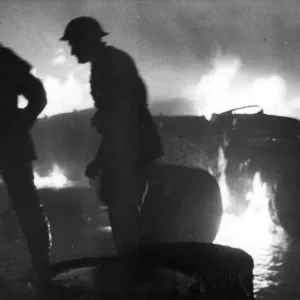 Firefighters in action, Mitcham, Surrey, WW2