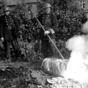 Firefighters deal with small fire caused by explosion, WW2