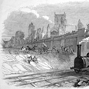 First locomotive, passing Great Grimsby Church