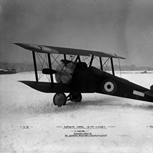 The first Sopwith F1 Camel in snow at Brooklands