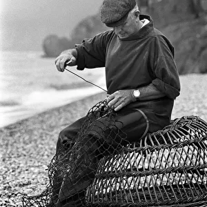 Fisherman, wicker lobster pot, Seaton