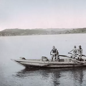 Fishermen and their boat, Japan, c. 1890s Vintage late 19th century photograph