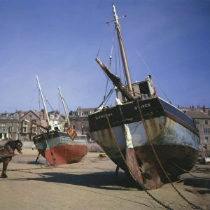 Fishing boats on St Ives beach, Cornwall