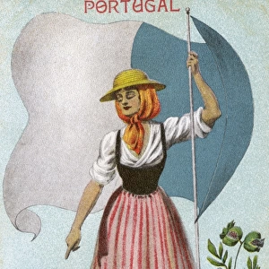 Flag of Portugal and Portuguese Woman