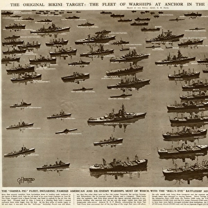 Fleet of warships, Bikini target, by G. H. Davis