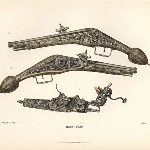 Flintlock pistol with engraved stock and handle