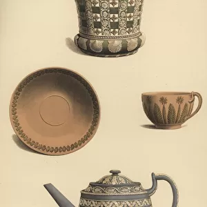 Flowerpot, teapot, cup and saucer