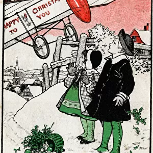 Flying Santa Claus on a Christmas card