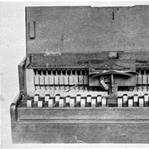 The forerunner of the modern type writer- a piano like machi