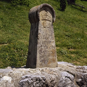 France. Medieval stele, erected in 1960, in memory of the Ca