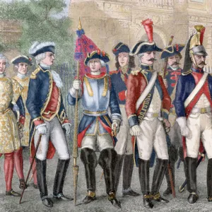 France. Royal Guard. 18th century. Colored engraving