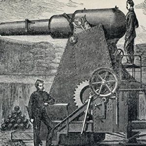 Franco-Prussian War (1870). Moncrieff gun. Etching