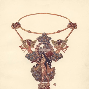 French art nouveau pendant and necklet by Eugene Grasset