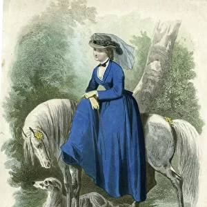 French fashion plate, lady sidesaddle on horse