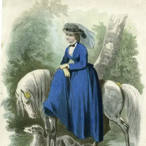 French fashion plate, lady sidesaddle on horse