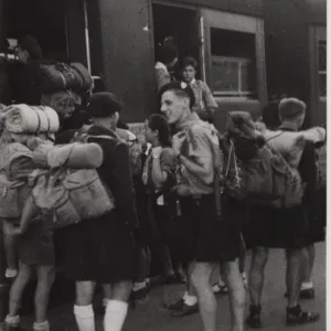 French scouts boarding a train, Paris, France