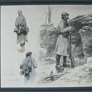 Two French soldiers carrying Pinard at Miricort and Navy