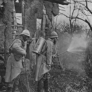 French soldiers spraying disinfectant, WW1