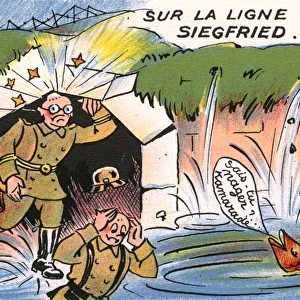 French WW2 Propaganda postcard - Siegfried Line leaking