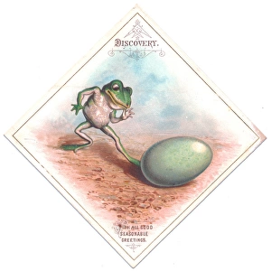 Frog and egg on a Christmas card