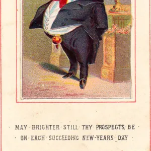 Frog gentleman on a New Year card