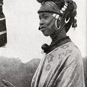Fula tribeswoman in headdress, French Sudan, West Africa