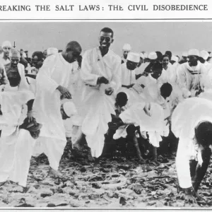 Gandhi breaking the Salt Laws - the civil disobedience in In