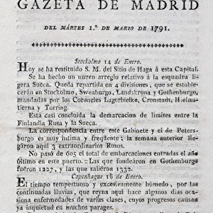 Gazette of Madrid. 18th century. Number 17. 1791. Royal Prin