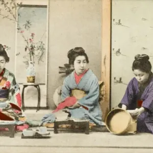 Three Geisha Girls eating a meal Print Three Geisha Girls eating a meal Print