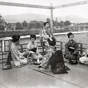 Geishas on a teahouse balcony, Japan, c. 1880 s