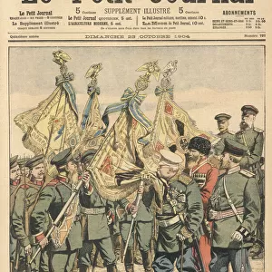General Dragomirov kisses the Russian flag as an assurance of victory over the Japanese