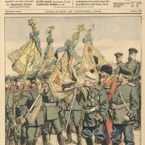 General Dragomirov kisses the Russian flag as an assurance of victory over the Japanese