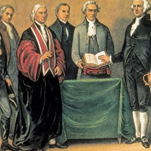 General George Washington swearing in as President at the ol