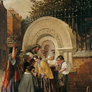 Genre scene of a group of people gathered around the first p